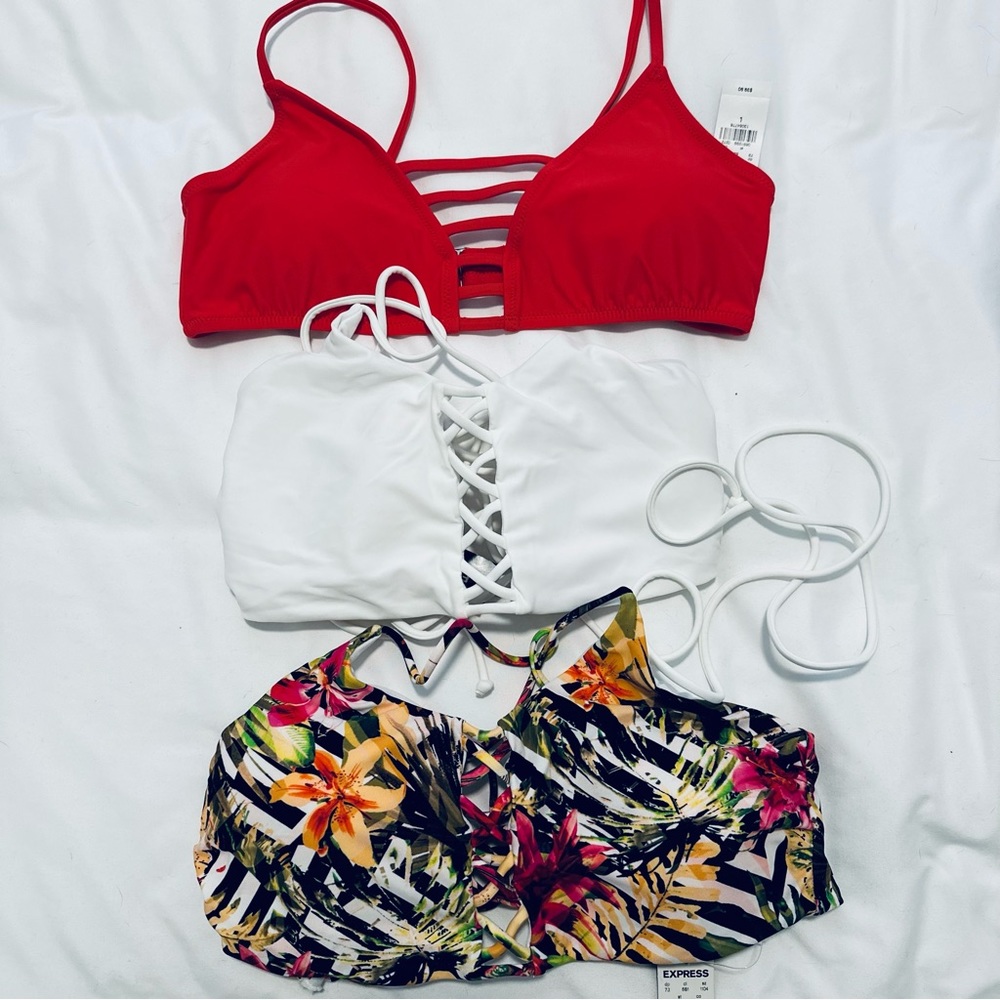 Three swim suit tops size L